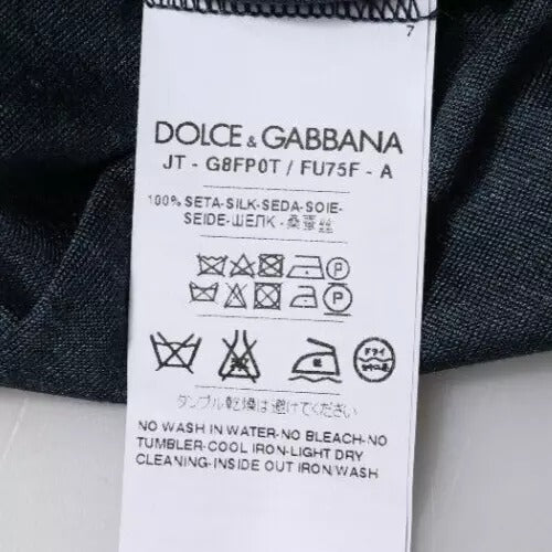 Dolce & Gabbana Dunkelblaues Seiden-T-Shirt mit Rundhalsausschnitt und kurzen Ärmeln