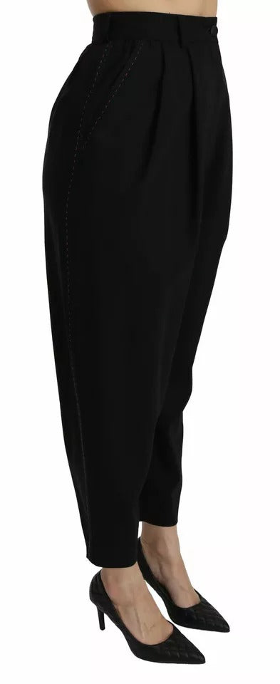 Dolce & Gabbana Schwarze High-Waist-Hose aus Wolle mit Bundfalten, Cropped