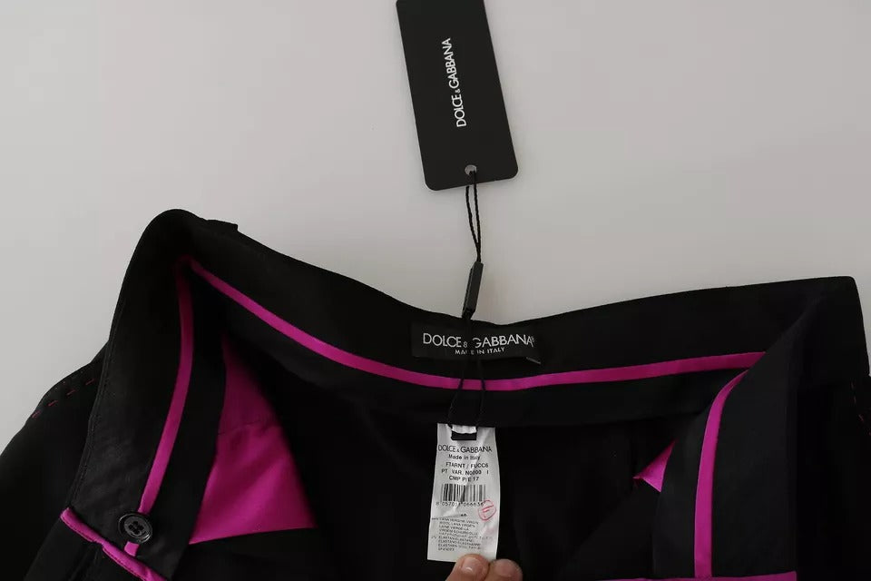 Dolce & Gabbana Schwarze High-Waist-Hose aus Wolle mit Bundfalten, Cropped
