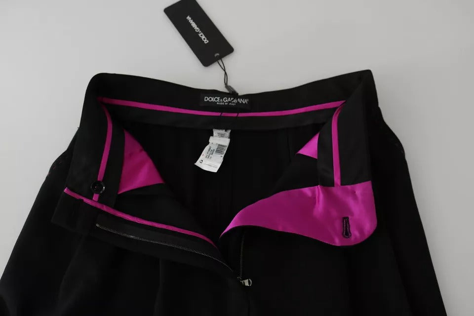 Dolce & Gabbana Schwarze High-Waist-Hose aus Wolle mit Bundfalten, Cropped