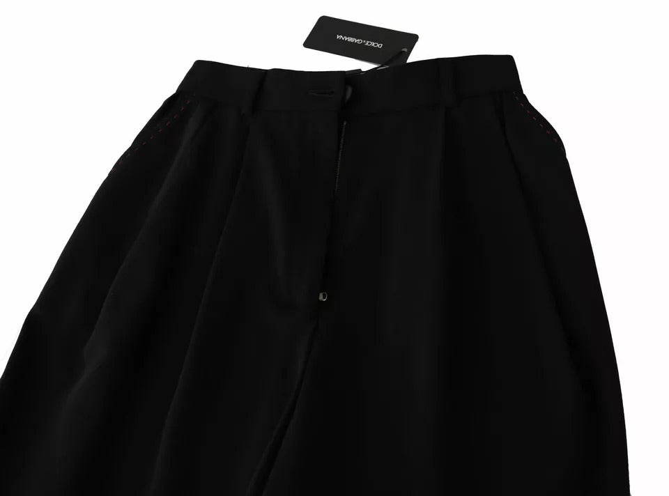 Dolce & Gabbana Schwarze High-Waist-Hose aus Wolle mit Bundfalten, Cropped