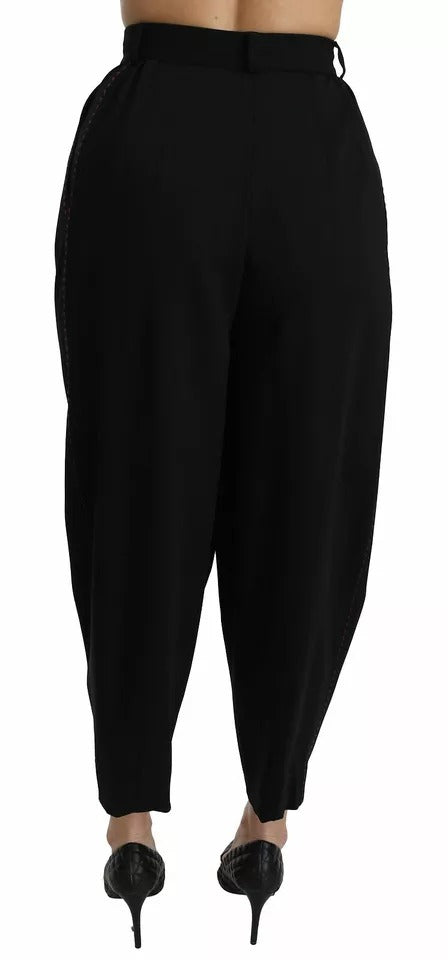 Dolce & Gabbana Schwarze High-Waist-Hose aus Wolle mit Bundfalten, Cropped