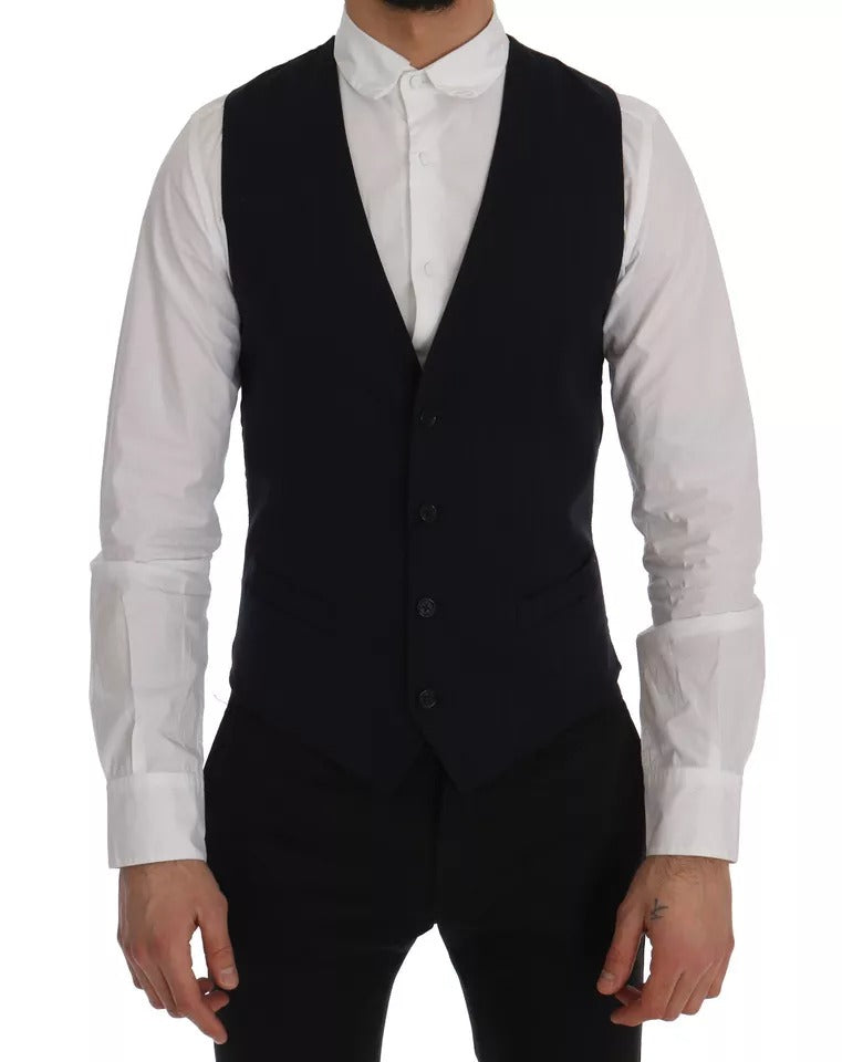 Dolce & Gabbana Blaue Weste Wool Stretch STAFF Vest