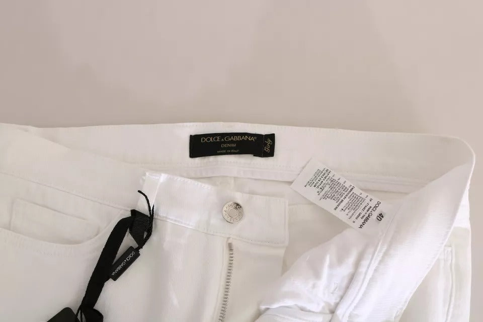 Dolce & Gabbana Weiße, kristallverzierte Skinny Jeans