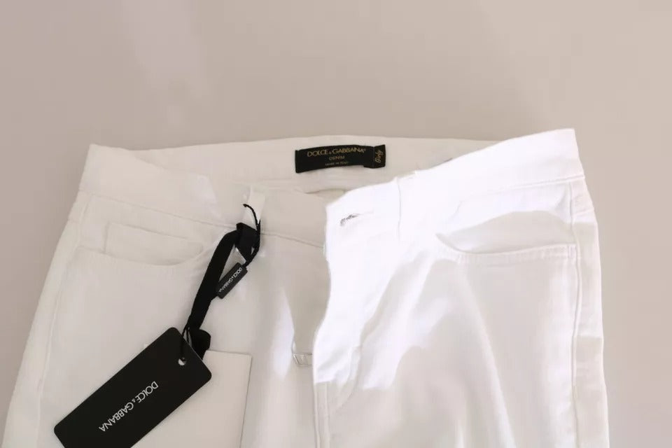 Dolce & Gabbana Weiße, kristallverzierte Skinny Jeans