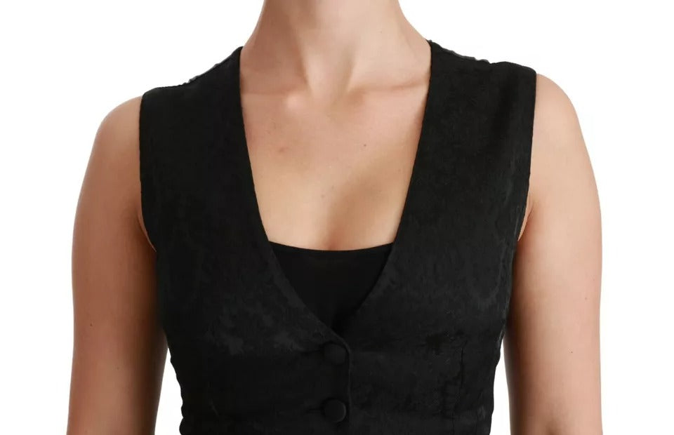 Dolce & Gabbana Zwart Kanten Gilet Slim Vest Zijden Top