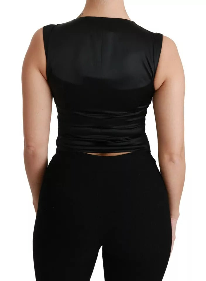 Dolce & Gabbana Zwart Kanten Gilet Slim Vest Zijden Top