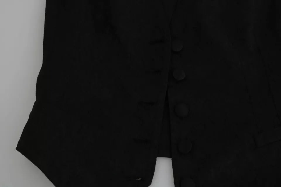 Dolce & Gabbana Zwart Kanten Gilet Slim Vest Zijden Top