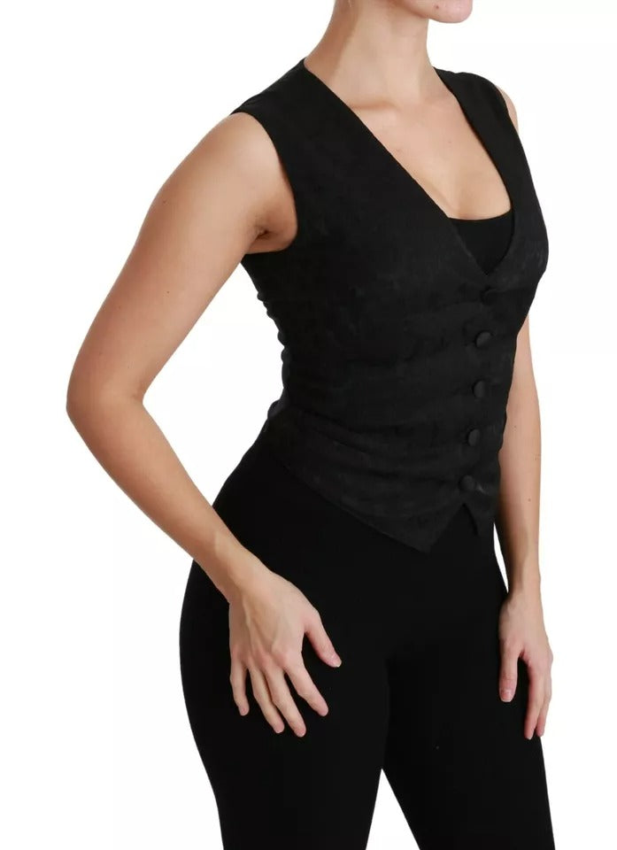 Dolce & Gabbana Zwart Kanten Gilet Slim Vest Zijden Top