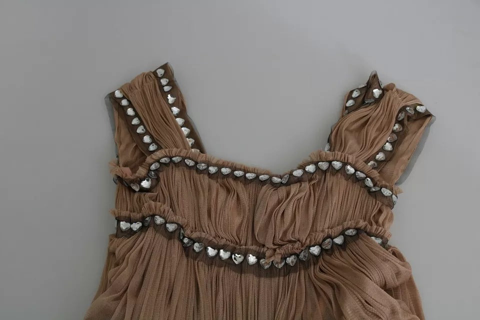 Dolce & Gabbana Braunes ärmelloses Maxikleid aus Seide