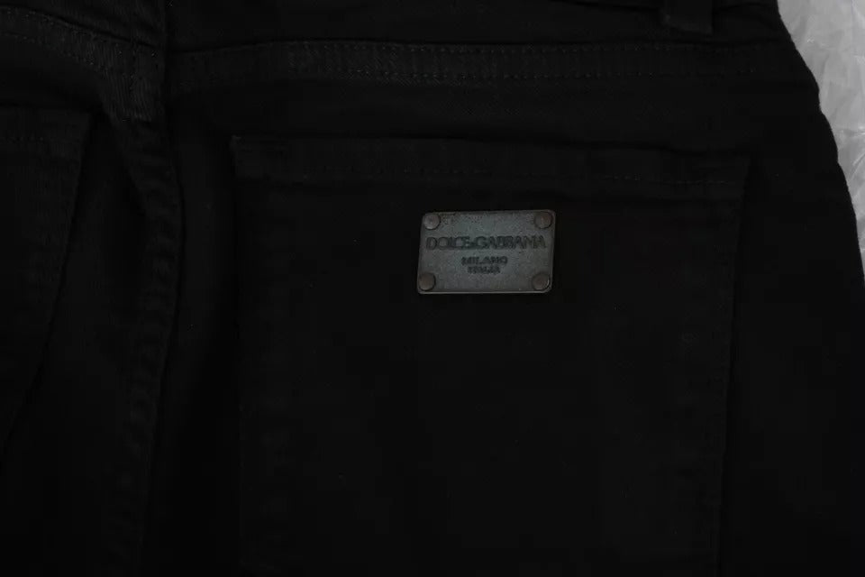 Dolce & Gabbana Schwarze Mid Waist Slim Denim Jeans aus Baumwoll-Stretch