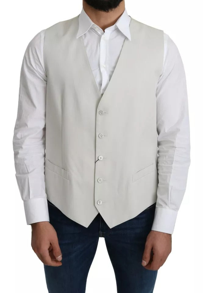 Dolce & Gabbana Off-White Baumwolle Seide Formeller Mantel Weste