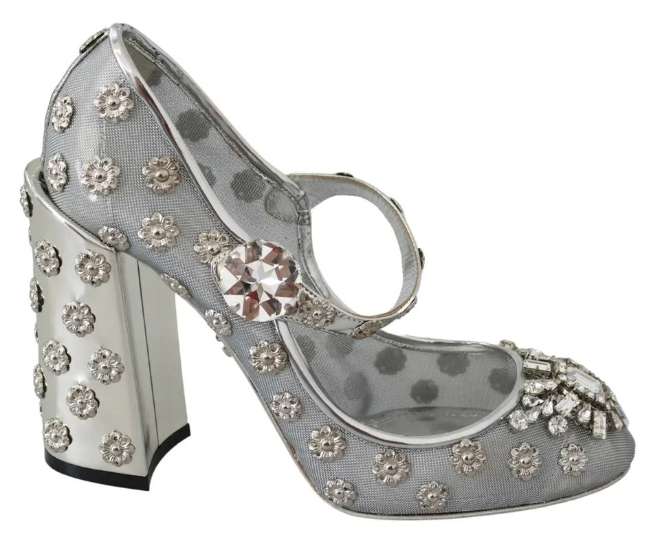Dolce & Gabbana Silber Kristall Nieten Absätze Mary Janes Pumps Schuhe
