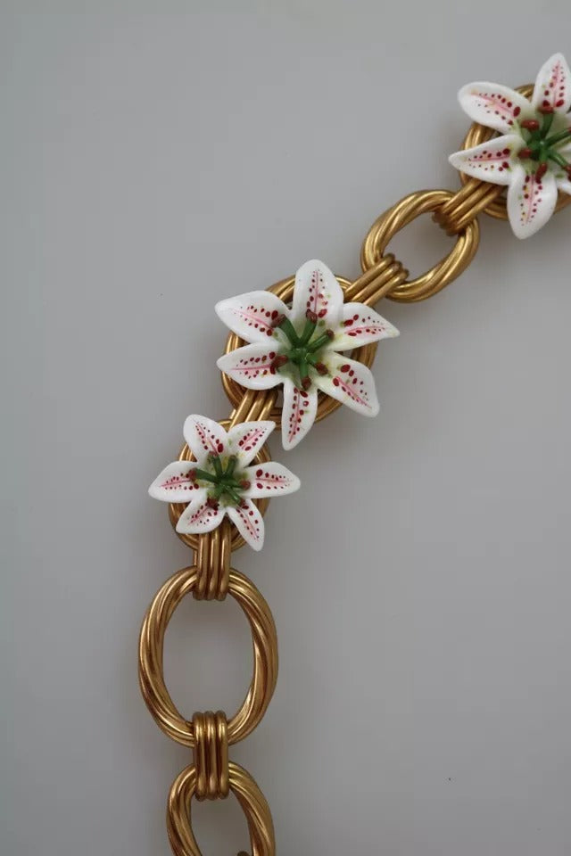 Dolce & Gabbana Gold Messing Übergröße Kette LILY Blumen Halskette