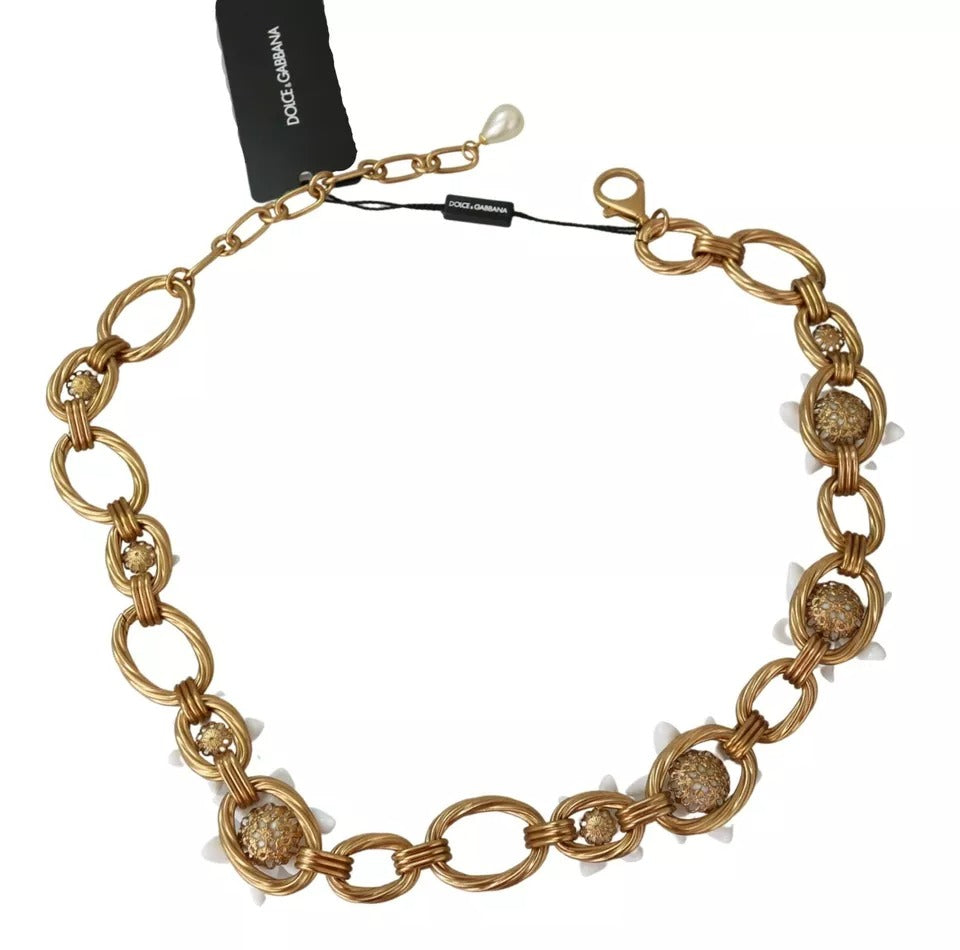 Dolce & Gabbana Gold Messing Übergröße Kette LILY Blumen Halskette