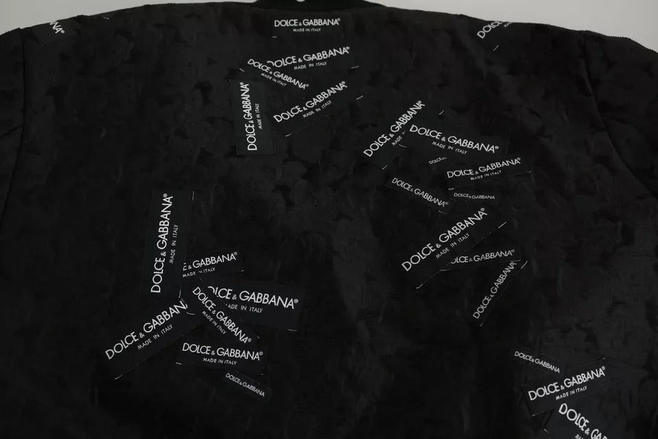 Dolce & Gabbana Schwarze Logo-Patch-Brokat-Bomberjacke mit durchgehendem Reißverschluss