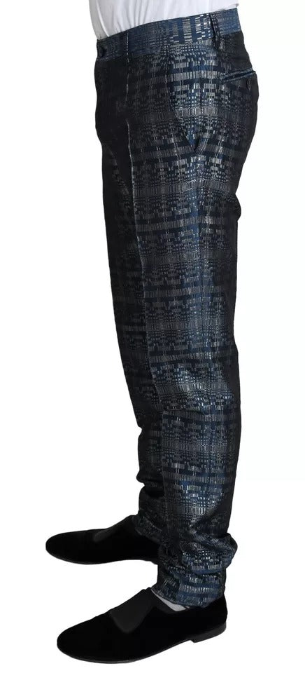 Dolce & Gabbana Blau Silber Glänzender Zweiteiler Schmaler GOLD Anzug
