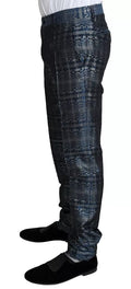 Dolce & Gabbana Blau Silber Glänzender Zweiteiler Schmaler GOLD Anzug