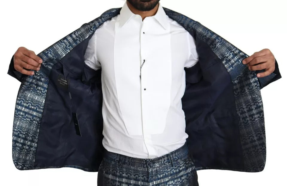 Dolce & Gabbana Blau Silber Glänzender Zweiteiler Schmaler GOLD Anzug