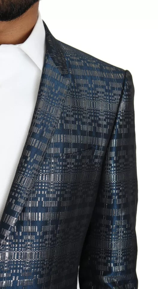 Dolce & Gabbana Blau Silber Glänzender Zweiteiler Schmaler GOLD Anzug