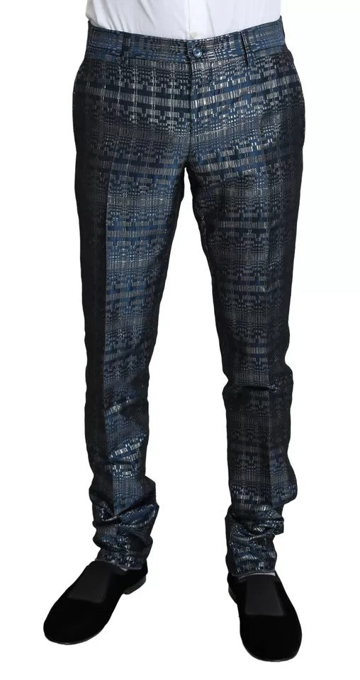 Dolce & Gabbana Blau Silber Glänzender Zweiteiler Schmaler GOLD Anzug