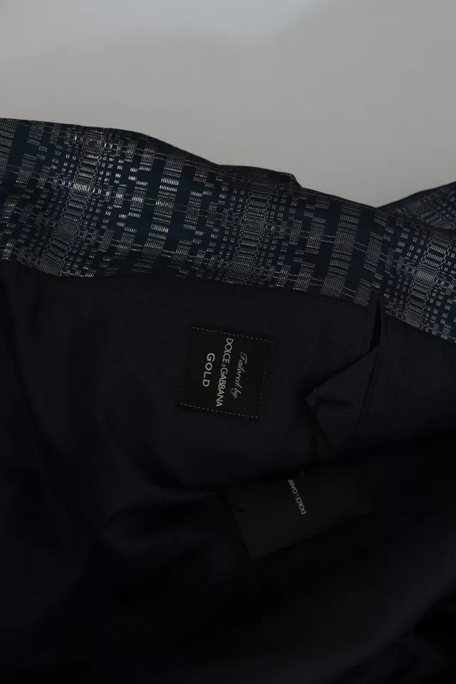 Dolce & Gabbana Blau Silber Glänzender Zweiteiler Schmaler GOLD Anzug