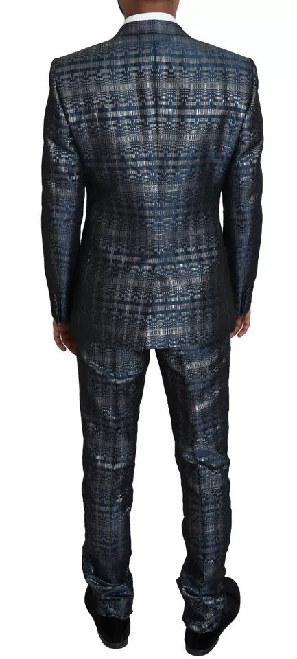 Dolce & Gabbana Blau Silber Glänzender Zweiteiler Schmaler GOLD Anzug