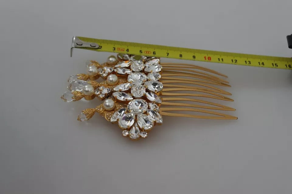 Dolce & Gabbana Gold Messing Klar Kristall Haar Stick Accessoire Kamm