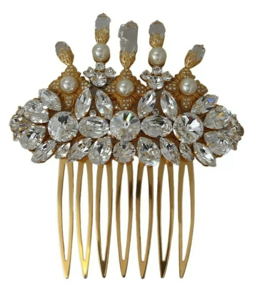 Dolce & Gabbana Gold Messing Klar Kristall Haar Stick Accessoire Kamm