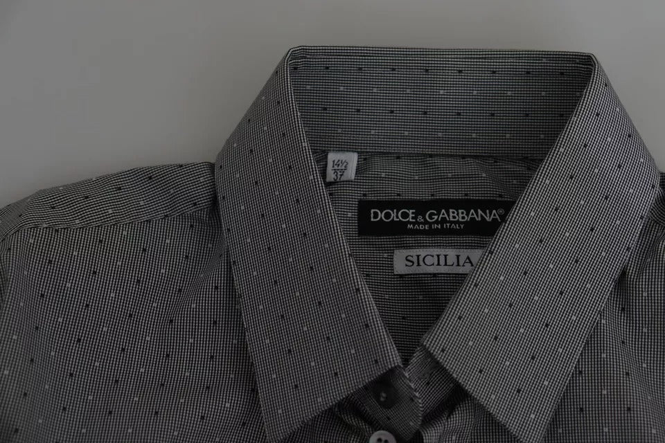 Dolce & Gabbana Graues, gepunktetes Hemd SICILIA Semi Fitted Formal