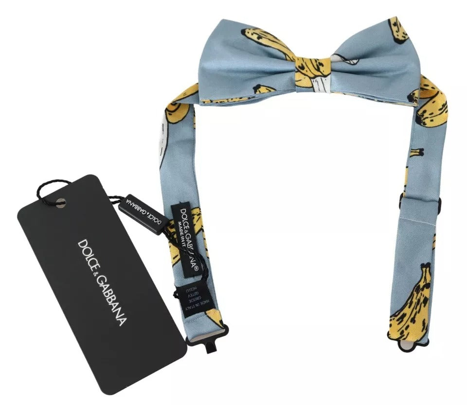 Dolce & Gabbana Hellblaue Seidenfliege mit Bananendruck für Männer