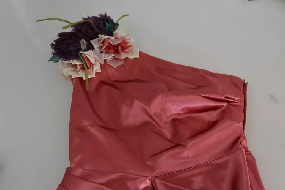 Dolce & Gabbana Rosa drapiertes Midikleid mit Blumenapplikationen