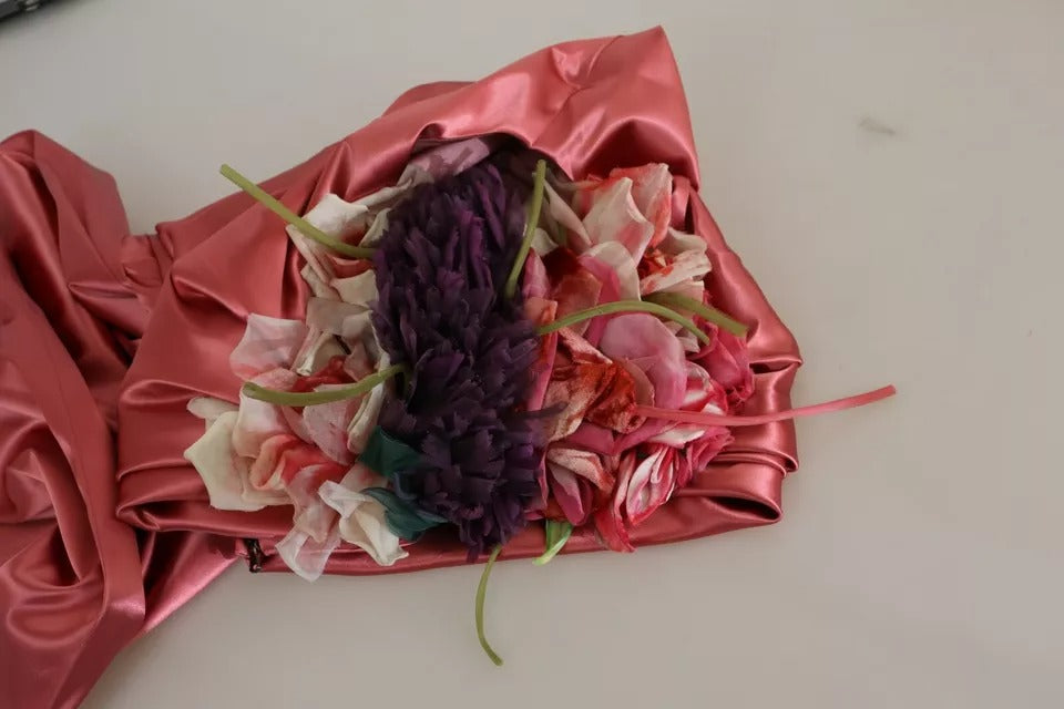 Dolce & Gabbana Rosa drapiertes Midikleid mit Blumenapplikationen