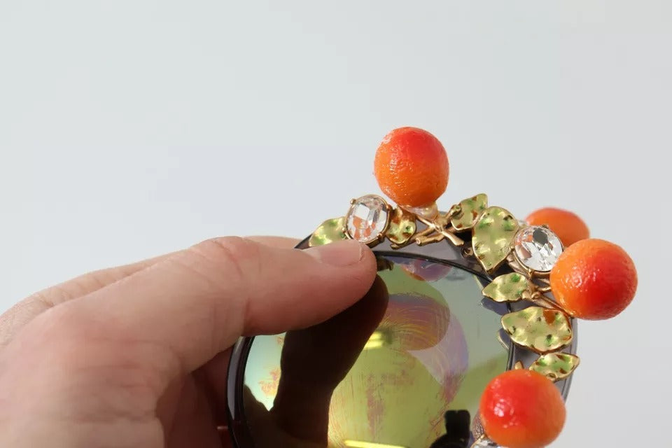 Dolce & Gabbana DG4283B Sonnenbrille aus Acetat mit orangefarbenen Kristallen und Applikationen