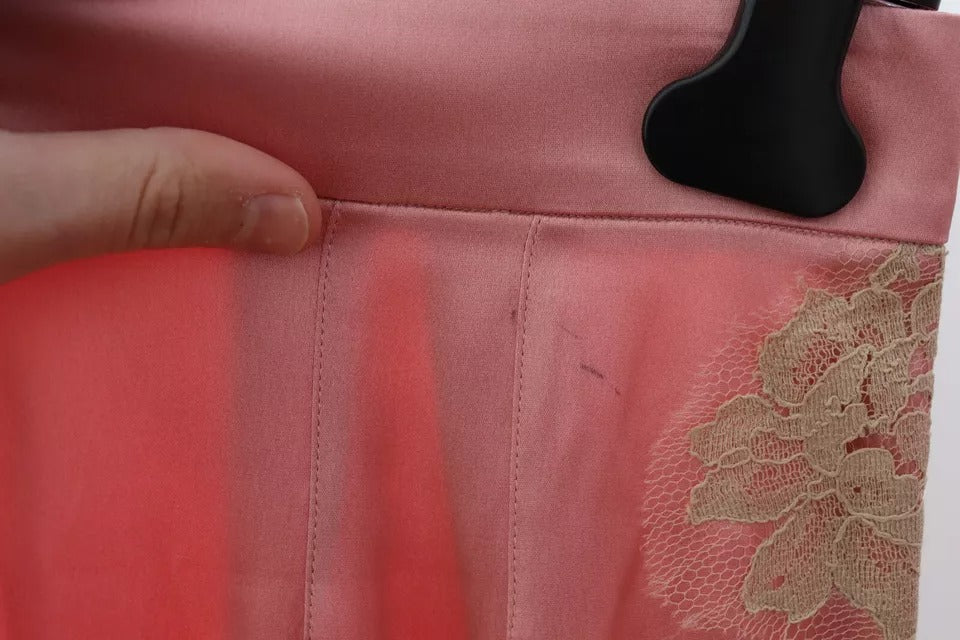 Dolce & Gabbana Rosa Hose mit Spitzenbesatz aus Seidensatin und weiten Beinen
