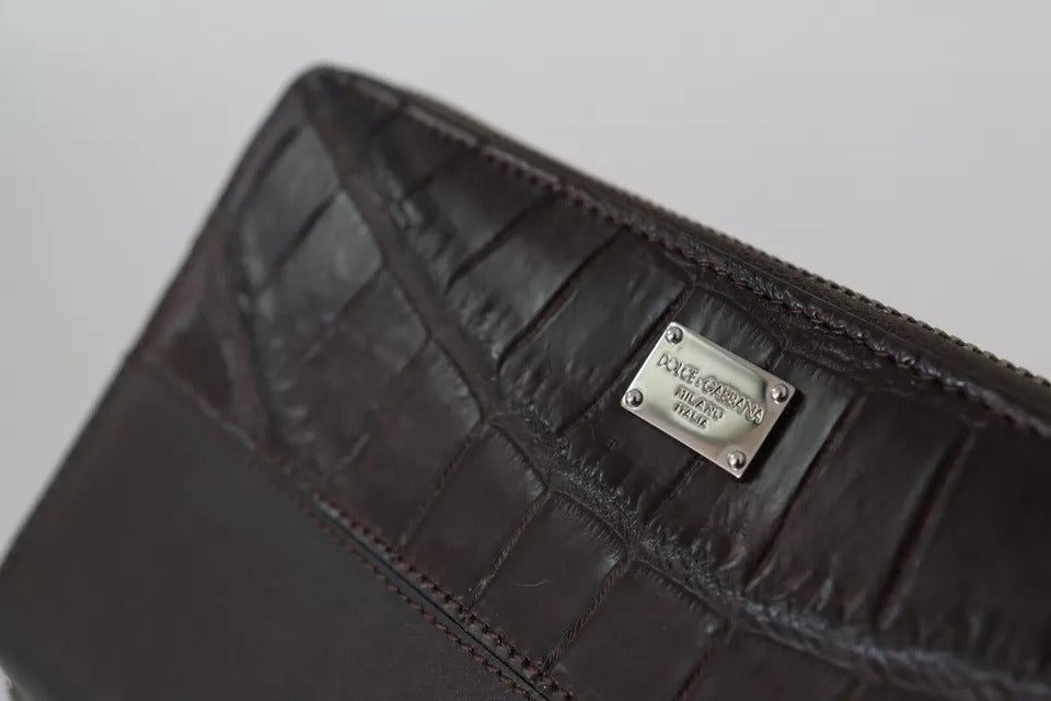 Dolce & Gabbana Braune Continental Clutch Geldbörse mit Reißverschluss aus exotischem Leder