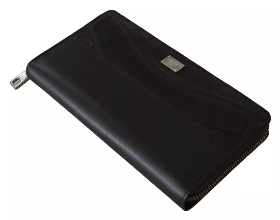 Dolce & Gabbana Braune Continental Clutch Geldbörse mit Reißverschluss aus exotischem Leder