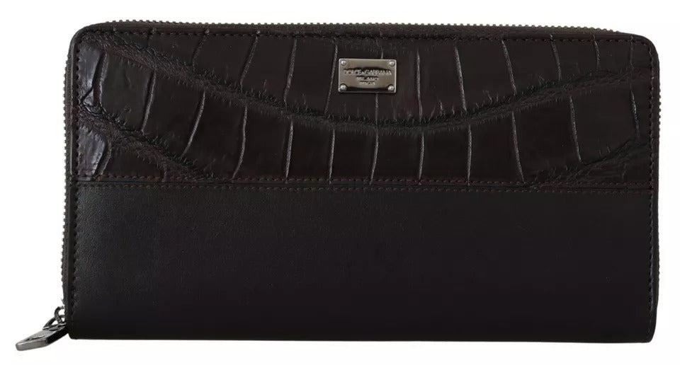 Dolce & Gabbana Braune Continental Clutch Geldbörse mit Reißverschluss aus exotischem Leder