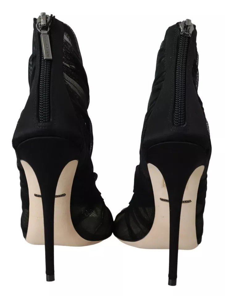 Dolce & Gabbana Schwarze Tüllstiefel Stiletto Heels Schuhe