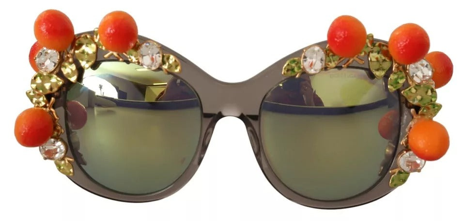Dolce & Gabbana DG4283B Sonnenbrille aus Acetat mit orangefarbenen Kristallen und Applikationen