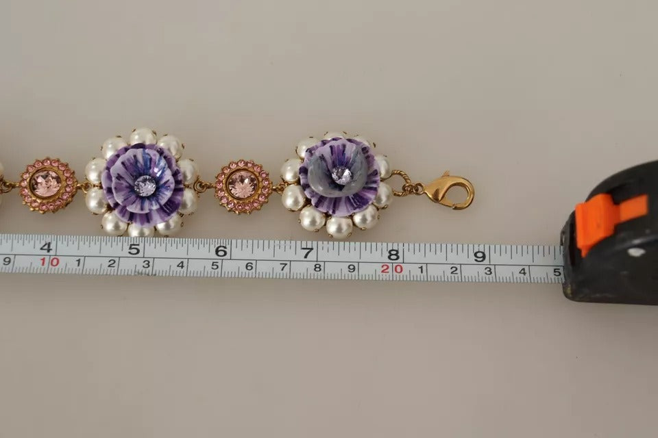 Dolce & Gabbana FIORI BLOOMING Florales Armband mit Barockkristallen aus Messing