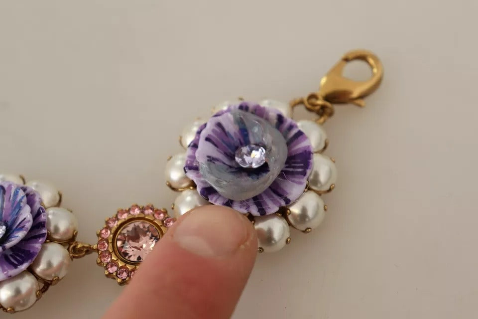 Dolce & Gabbana FIORI BLOOMING Florales Armband mit Barockkristallen aus Messing