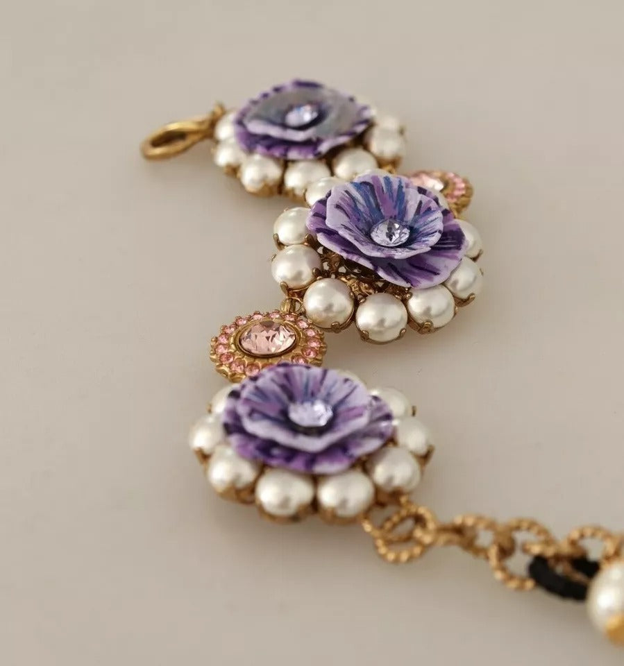 Dolce & Gabbana FIORI BLOOMING Florales Armband mit Barockkristallen aus Messing