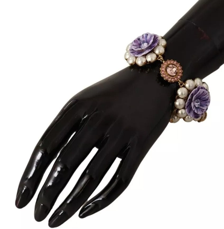 Dolce & Gabbana FIORI BLOOMING Florales Armband mit Barockkristallen aus Messing