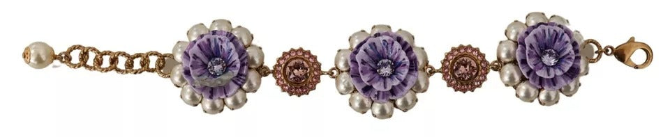 Dolce & Gabbana FIORI BLOOMING Florales Armband mit Barockkristallen aus Messing