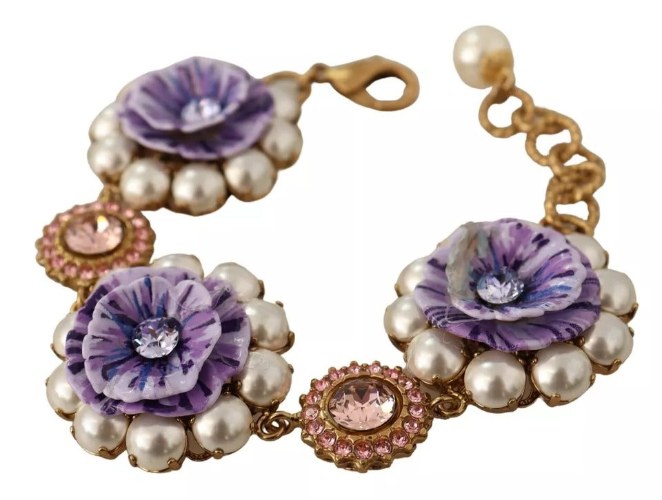 Dolce & Gabbana FIORI BLOOMING Florales Armband mit Barockkristallen aus Messing