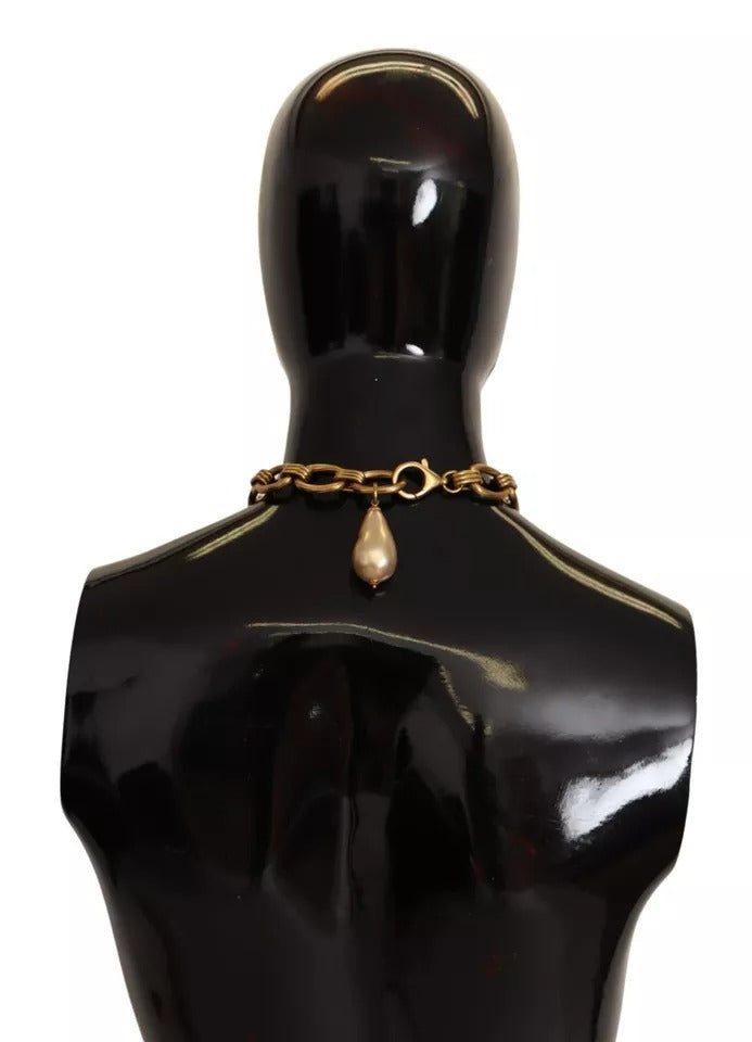 Dolce & Gabbana Gold-Messing-Kette Kristall-Perlen-Leopard-Anhänger-Halskette