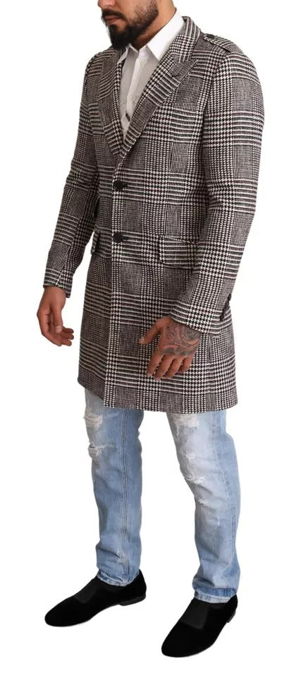 Dolce & Gabbana Grauer karierter langer Trenchcoat Jacke