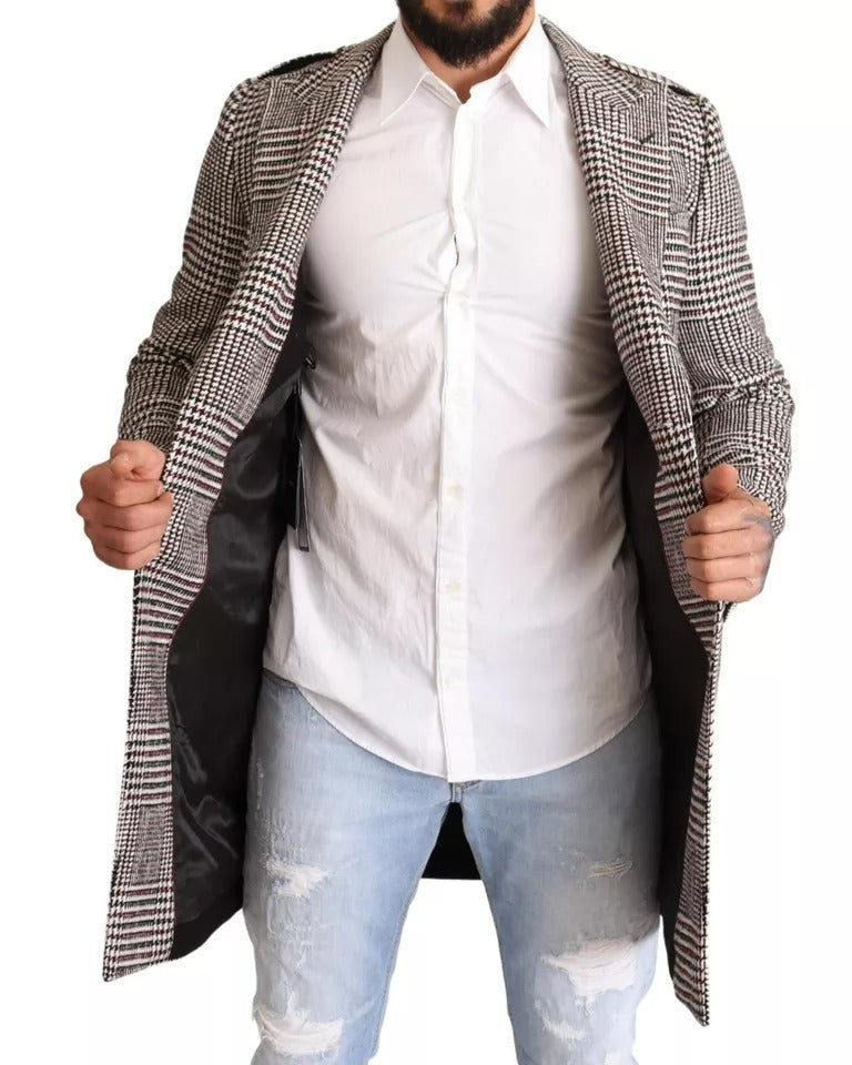 Dolce & Gabbana Grauer karierter langer Trenchcoat Jacke