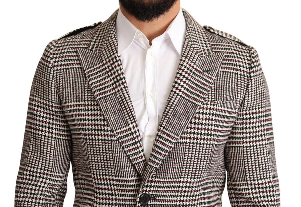 Dolce & Gabbana Grauer karierter langer Trenchcoat Jacke